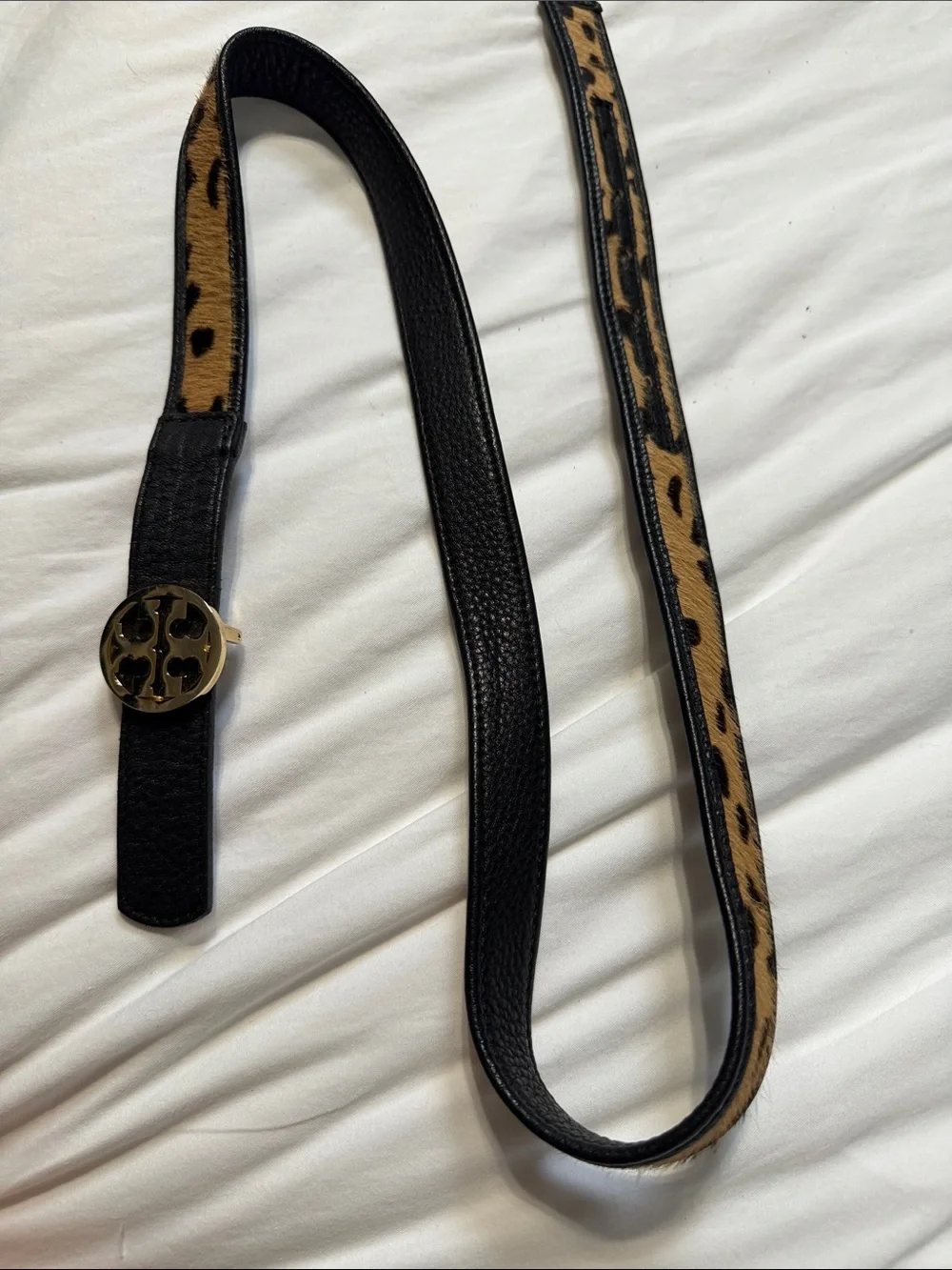 Tory Burch Pony hair animal Print Women's Belt with Gold buckle